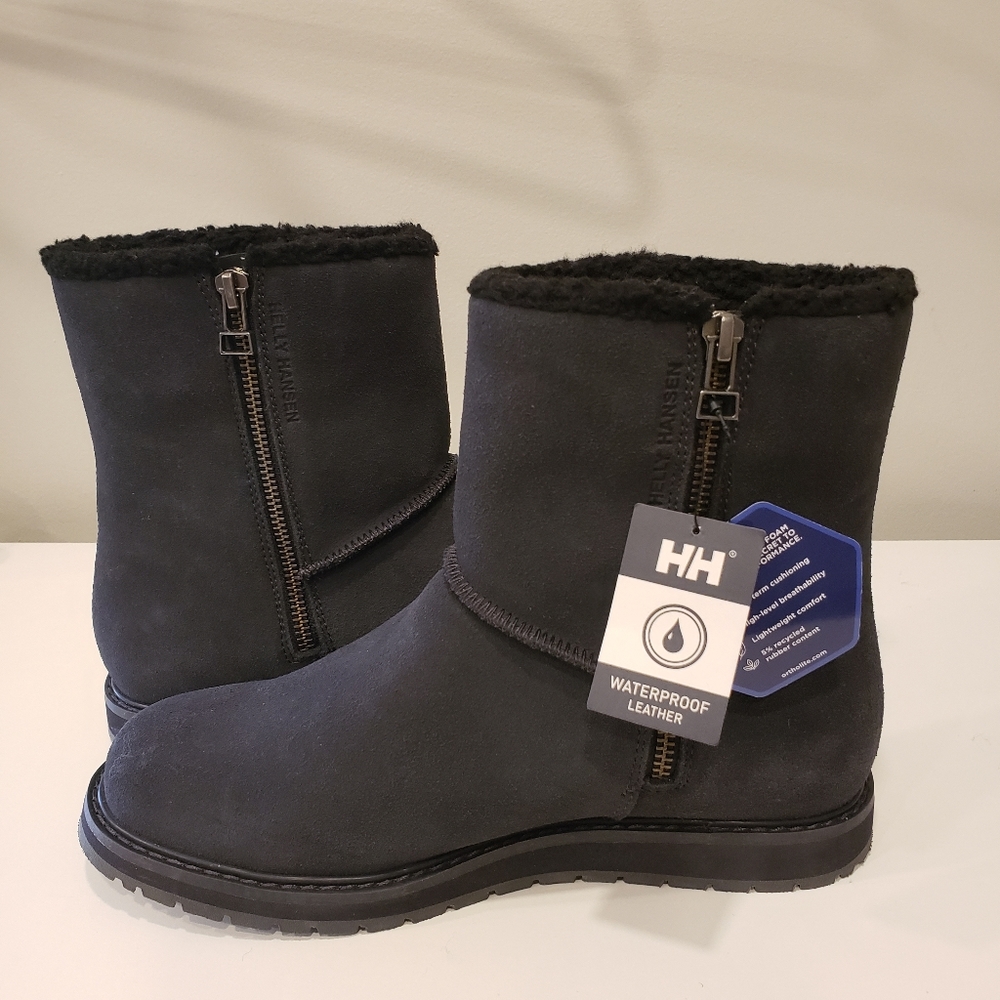 Helly Hansen Black Waterproof Leather Short Winter Boots